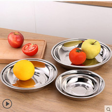 不锈钢菜盘水果餐盘加厚深圆盘食堂菜碟家用烧烤盘子套装鱼盘网红