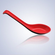 品兔 (5把装）仿瓷餐具仿瓷勺子 红黑双色带勾调羹汤勺汤匙