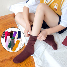 袜子（3双装）秋冬新品女士卷边堆堆袜ins潮糖果色百搭学院风长筒休闲彩棉袜子