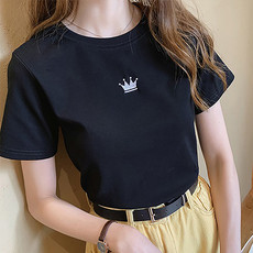 施悦名 刺绣短袖T恤女夏季韩版新款修身衣服上衣外贸体恤衫ins女装潮