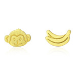 奈唯 S925银日韩简约不对称可爱拉丝耳钉-小猴香蕉