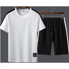 LS纯色短袖套装男夏季新款男士韩版修身圆领T恤青少年运动休闲潮流